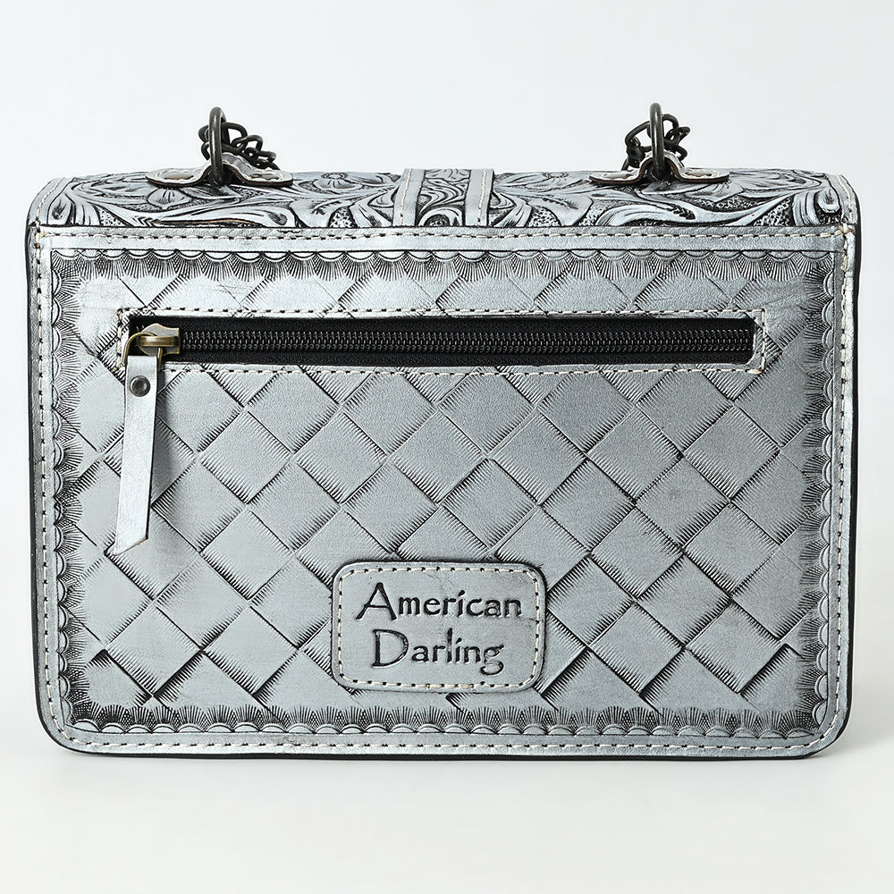 ADBG1535 American Darling Western Leather Small Crossbody Bag with Hand-Tooled Floral Design & Chain Strap