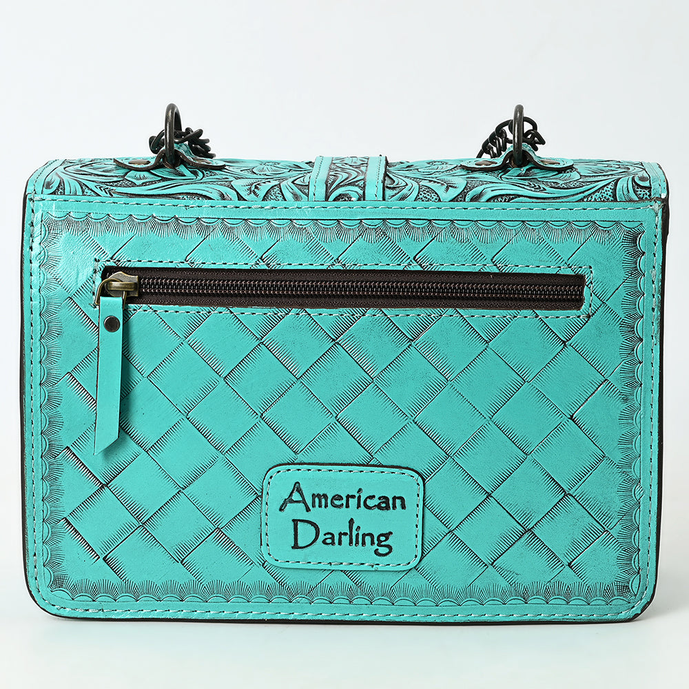 ADBG1535 American Darling Western Leather Small Crossbody Bag with Hand-Tooled Floral Design & Chain Strap