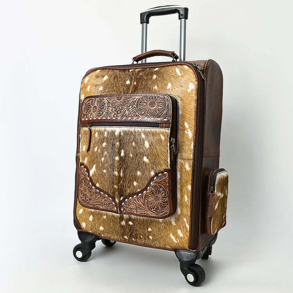 ADBG1637 Western Cowhide Leather Rolling Travel Case - Hand Tooled Luggage by American Darling