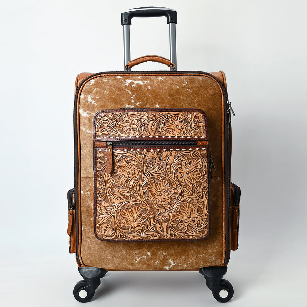 ADBG1638 Western Cowhide Leather Rolling Travel Case - Hand Tooled Luggage by American Darling
