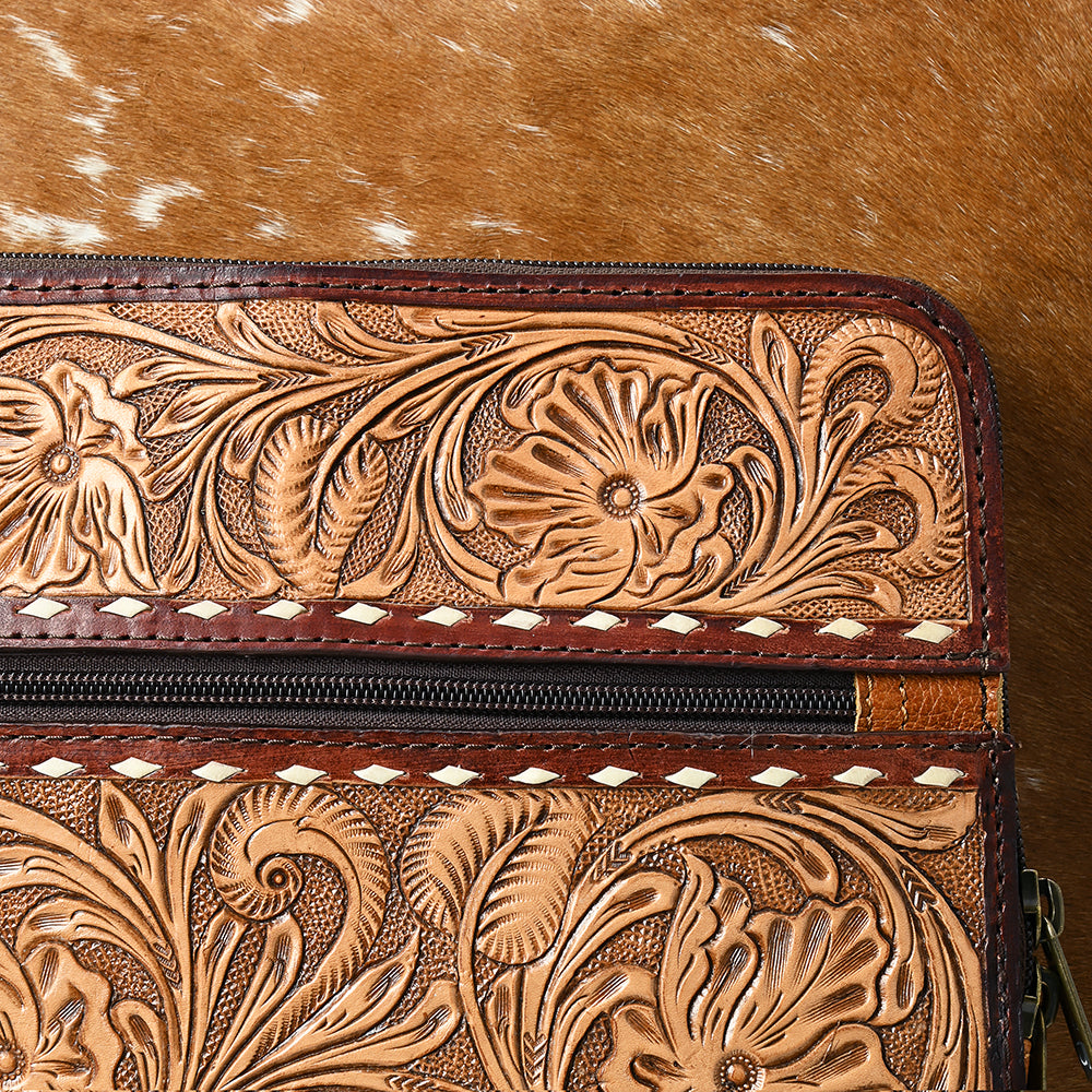 ADBG1638 Western Cowhide Leather Rolling Travel Case - Hand Tooled Luggage by American Darling