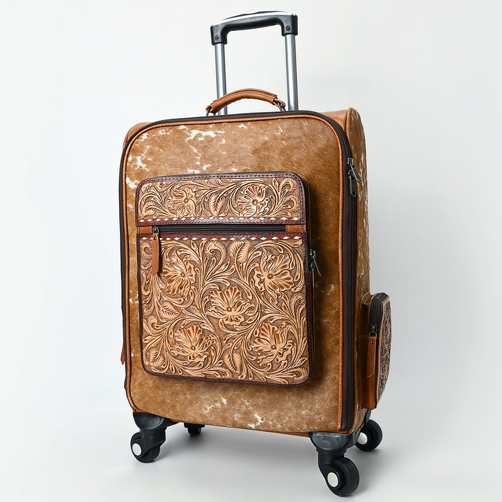 ADBG1638 Western Cowhide Leather Rolling Travel Case - Hand Tooled Luggage by American Darling