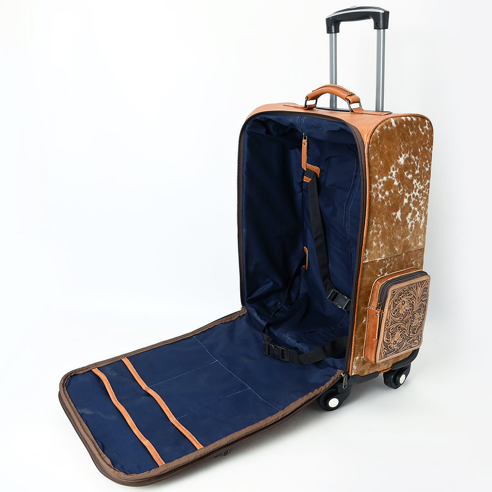 ADBG1638 Western Cowhide Leather Rolling Travel Case - Hand Tooled Luggage by American Darling