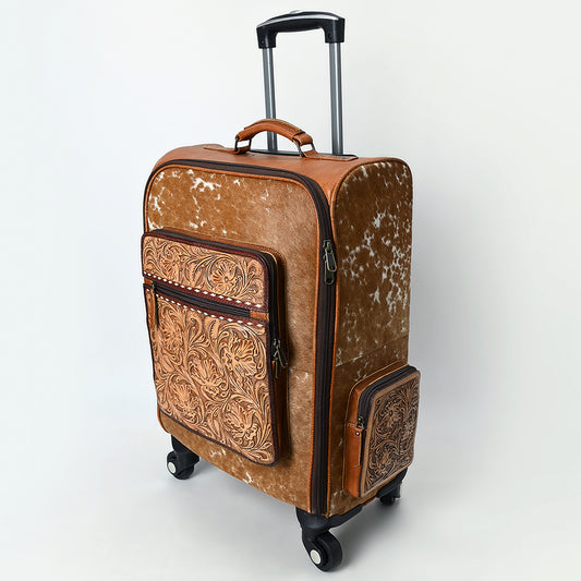 ADBG1638 Western Cowhide Leather Rolling Travel Case - Hand Tooled Luggage by American Darling