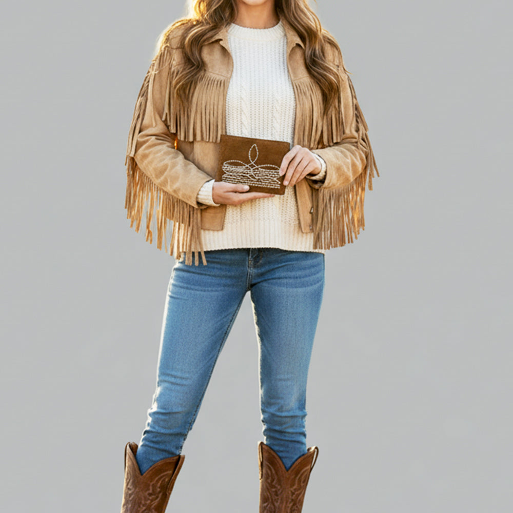 ADBGM529 Genuine suede Western Bifold Wallet - Embroidered Leather Mens Cowboy Wallet