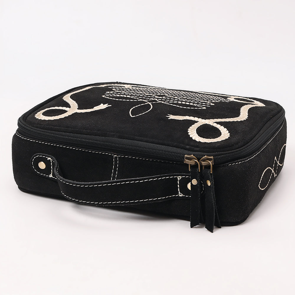 ADBGA681 Genuine suede Jewelry Case with Western Rope Embroidery