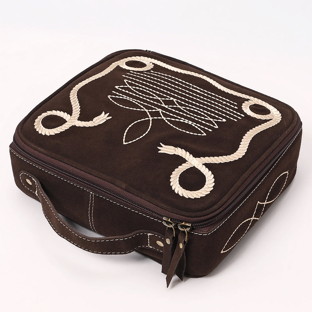 ADBGA681 Genuine suede Jewelry Case with Western Rope Embroidery