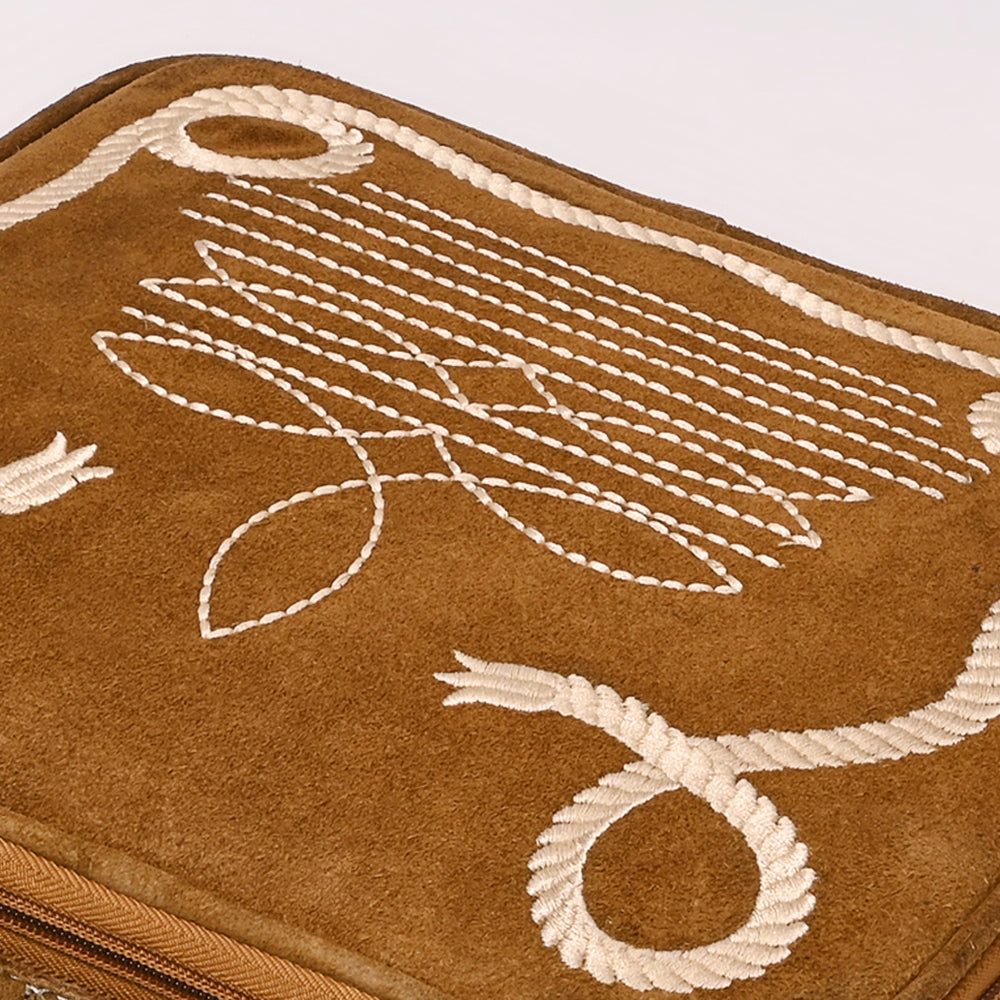 ADBGA681 Genuine suede Jewelry Case with Western Rope Embroidery