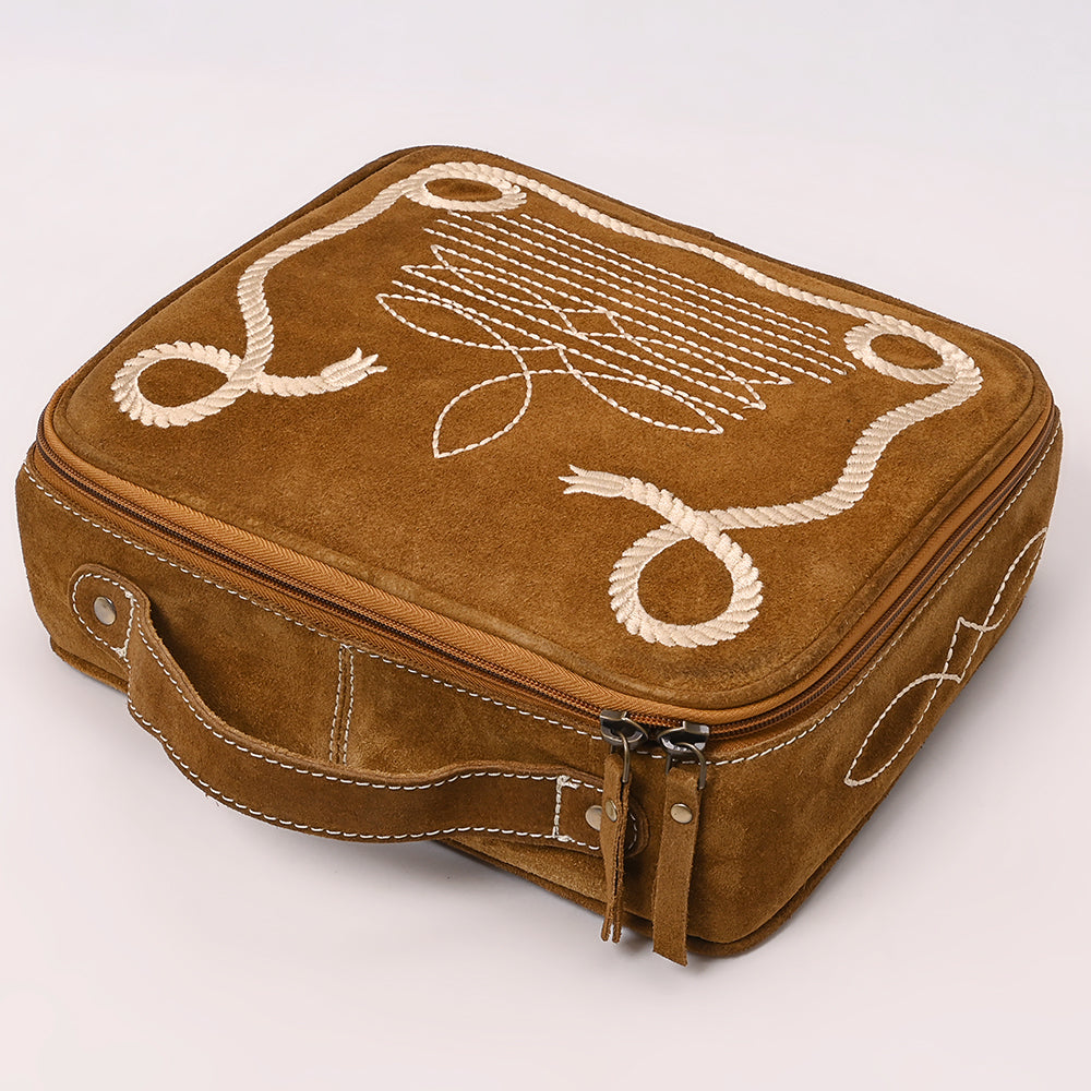 ADBGA681 Genuine suede Jewelry Case with Western Rope Embroidery