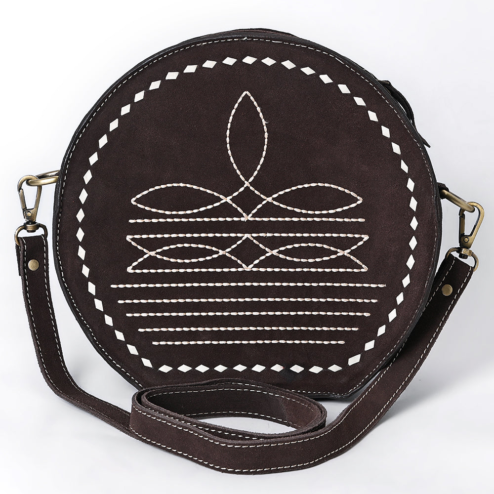 ADBGA682 Round Western Canteen Bag with White Rope Stitch Embroidery