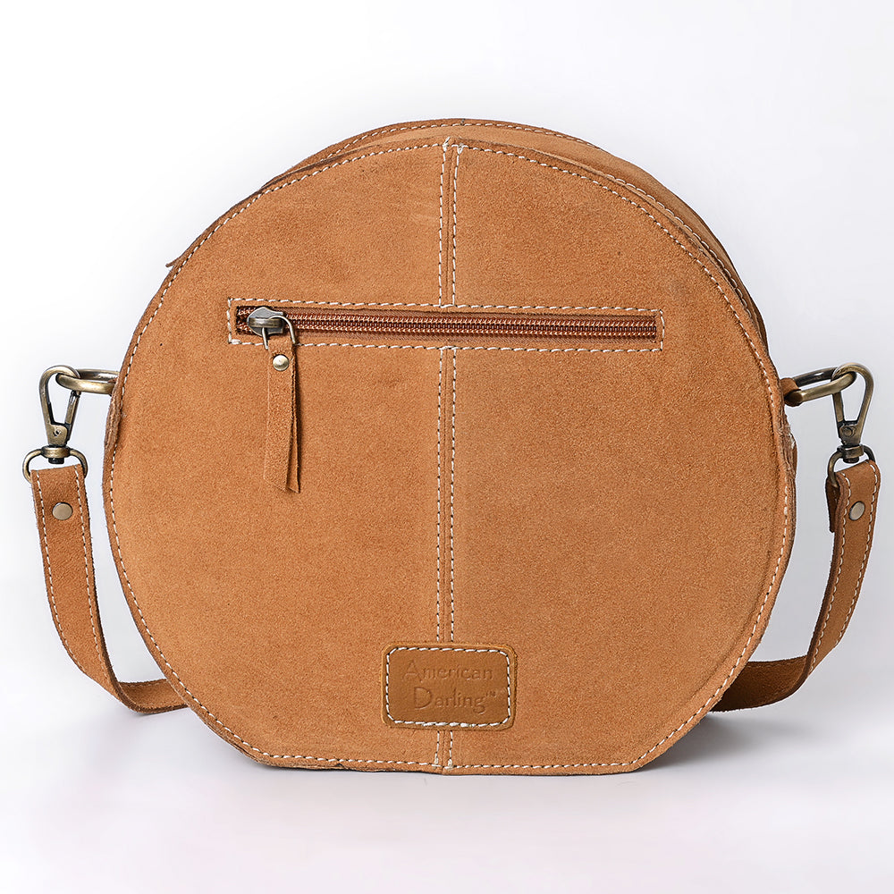 ADBGA682 Round Western Canteen Bag with White Rope Stitch Embroidery