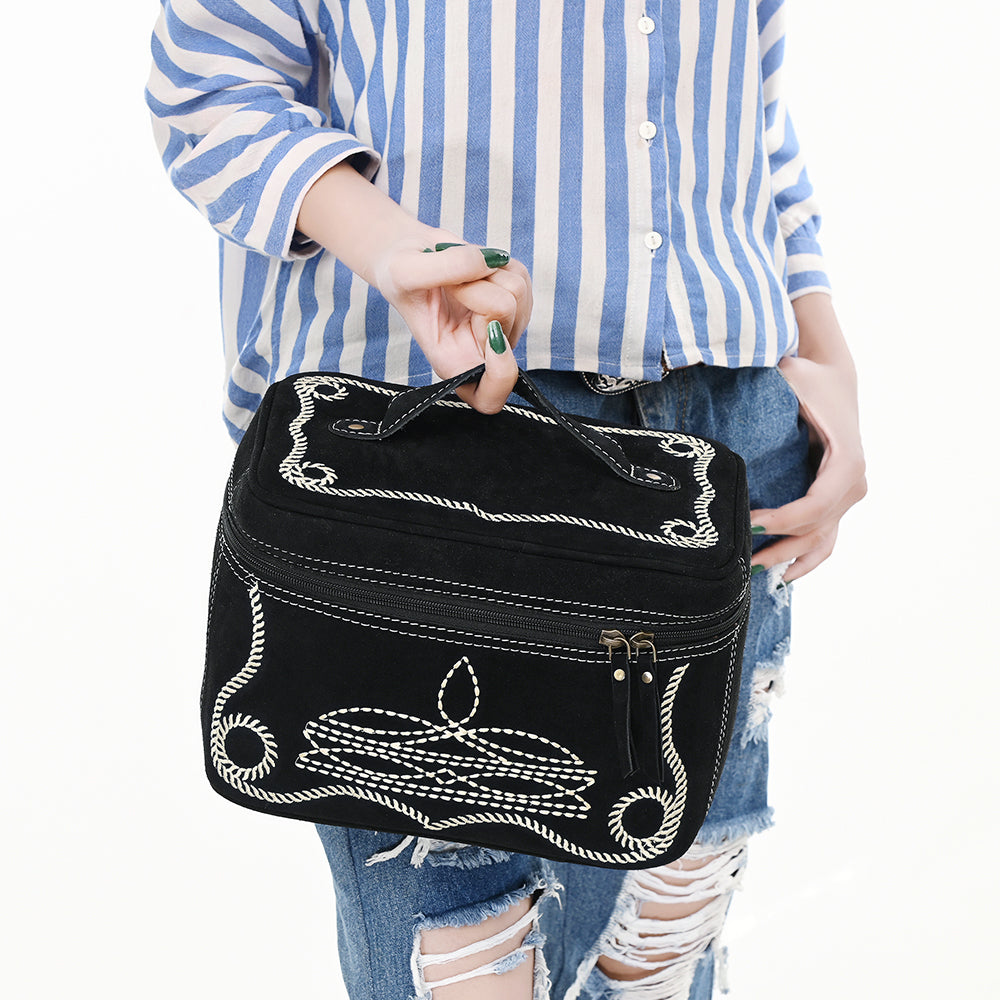 ADBGA683 Western Embroidered Vanity Jewelry Case with Handle & Zipper