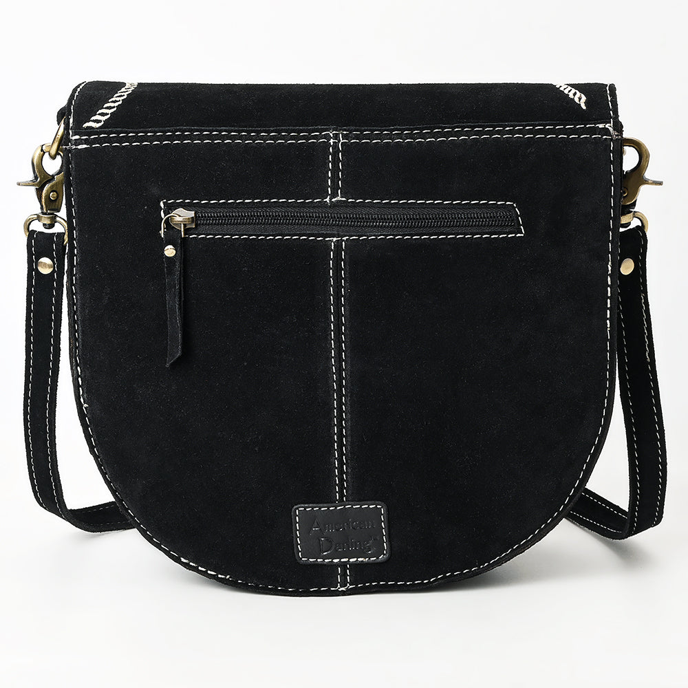 ADBGA684 Genuine suede Western Crossbody Bag with White Rope Embroidery