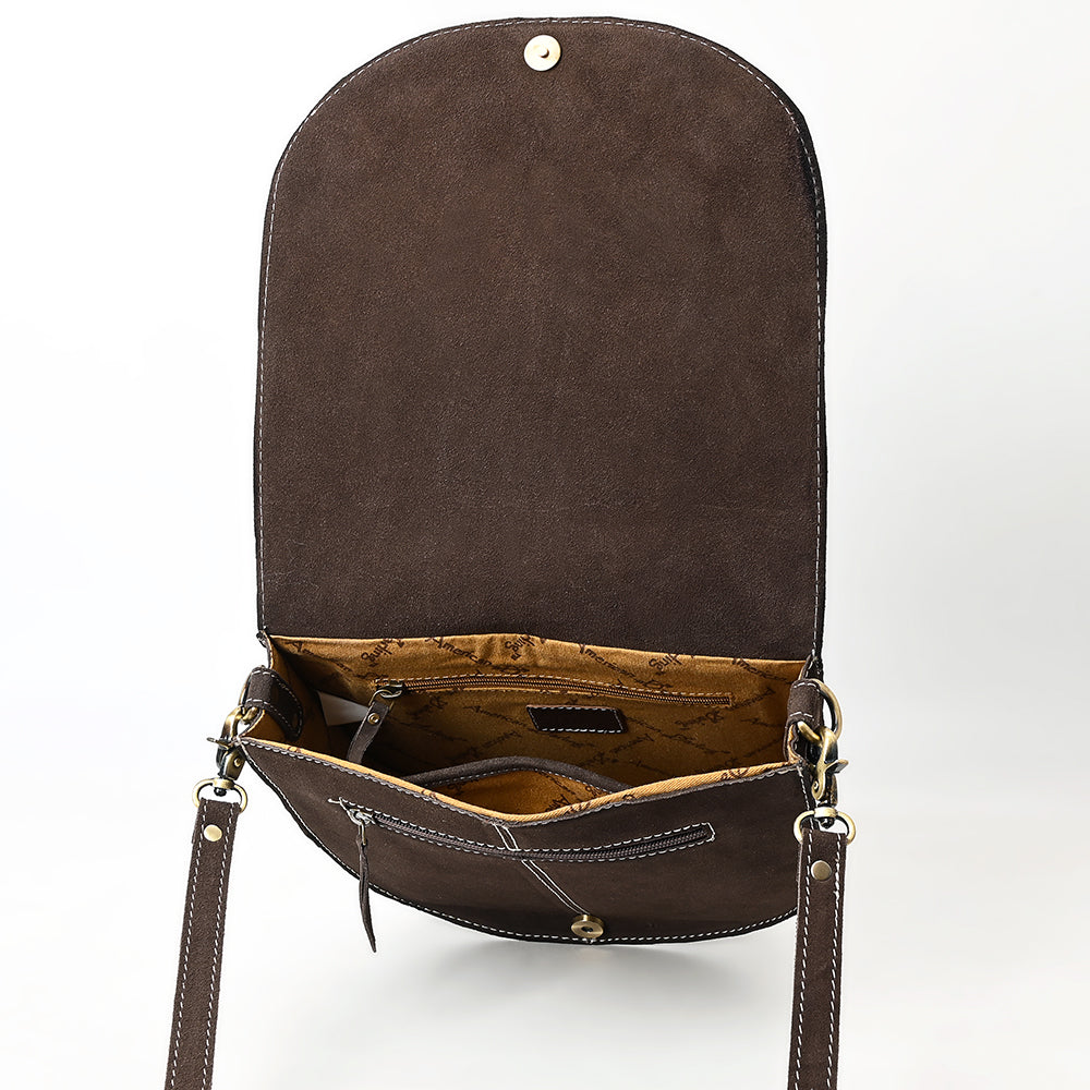 ADBGA684 Genuine suede Western Crossbody Bag with White Rope Embroidery