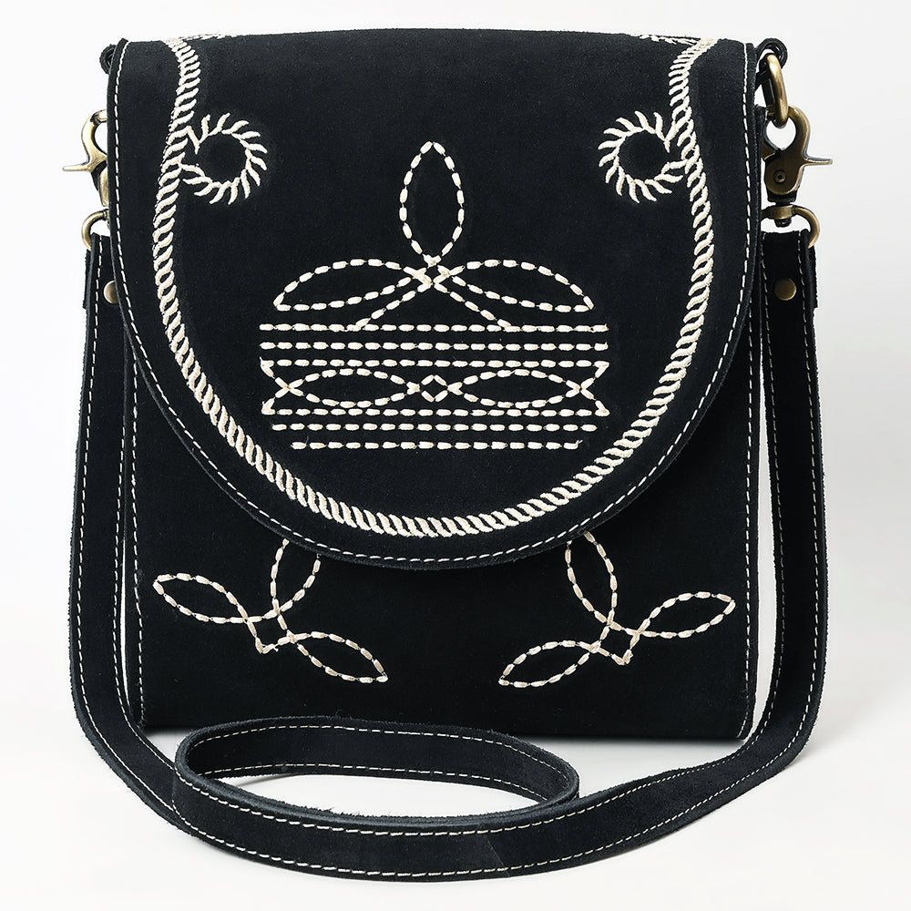 ADBGA685 Western Flap Crossbody Bag with White Rope & Floral Stitch Embroidery