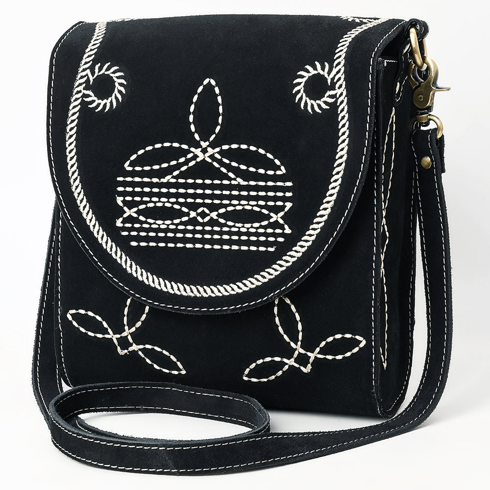 ADBGA685 Western Flap Crossbody Bag with White Rope & Floral Stitch Embroidery