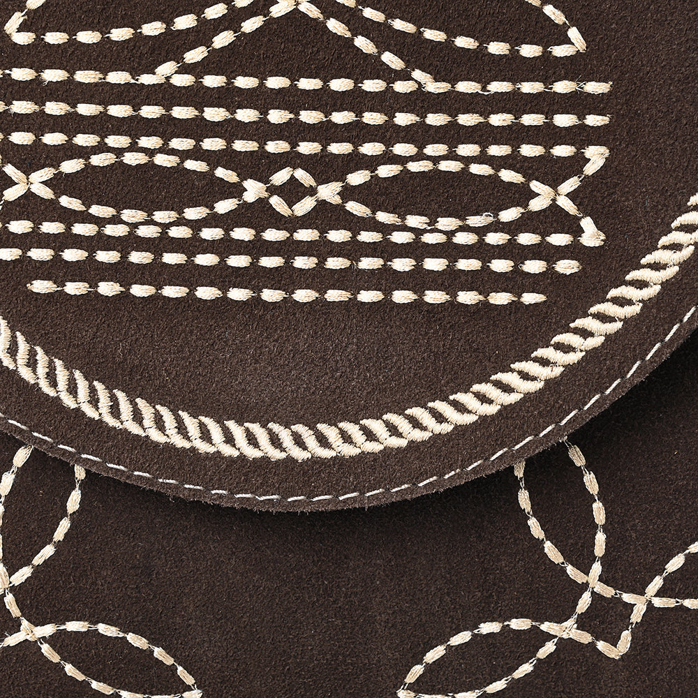 ADBGA685 Western Flap Crossbody Bag with White Rope & Floral Stitch Embroidery