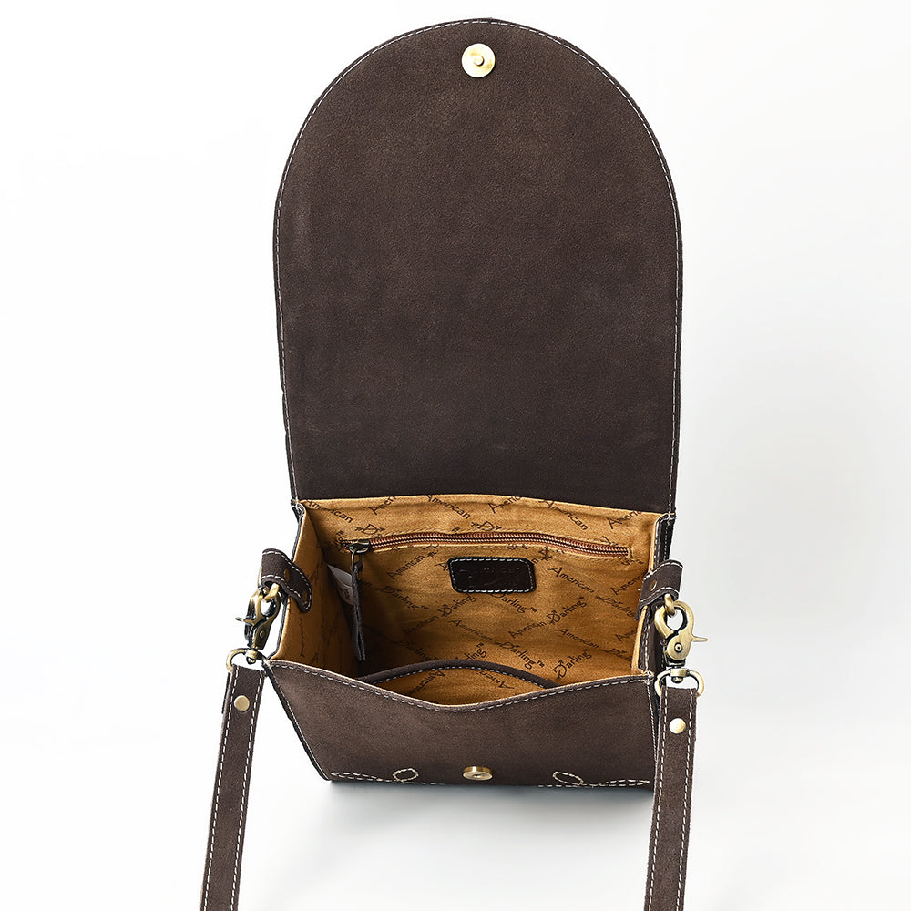 ADBGA685 Western Flap Crossbody Bag with White Rope & Floral Stitch Embroidery