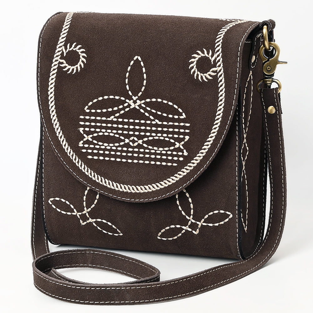 ADBGA685 Western Flap Crossbody Bag with White Rope & Floral Stitch Embroidery