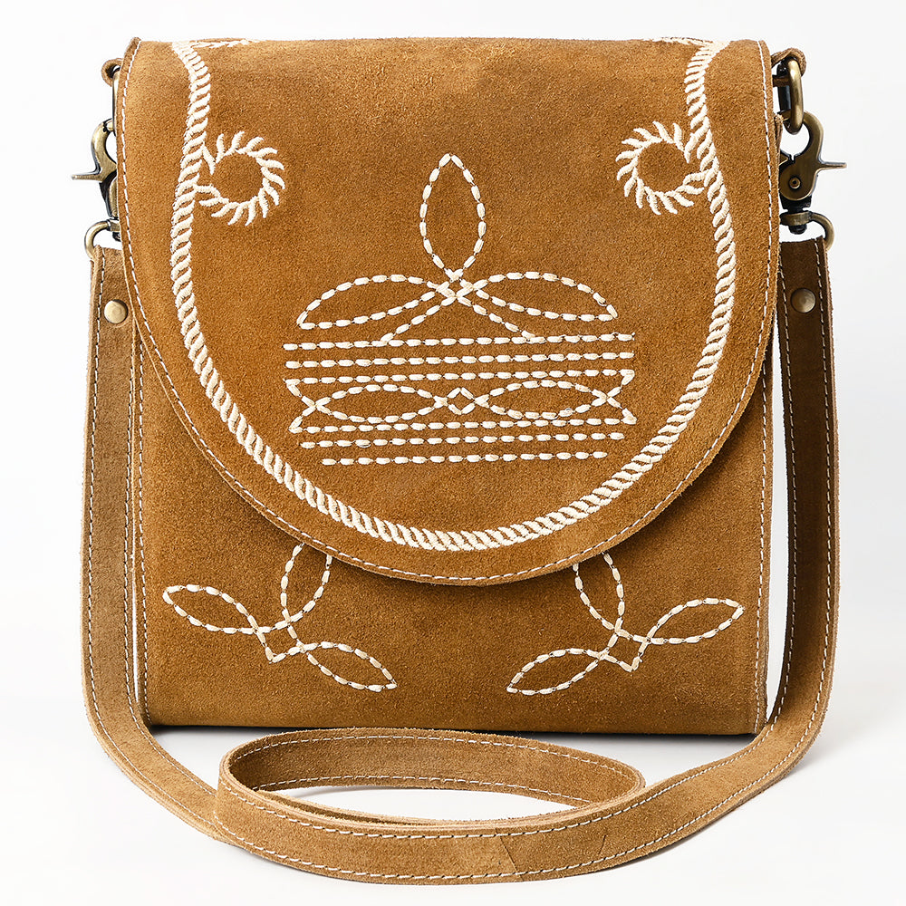 ADBGA685 Western Flap Crossbody Bag with White Rope & Floral Stitch Embroidery