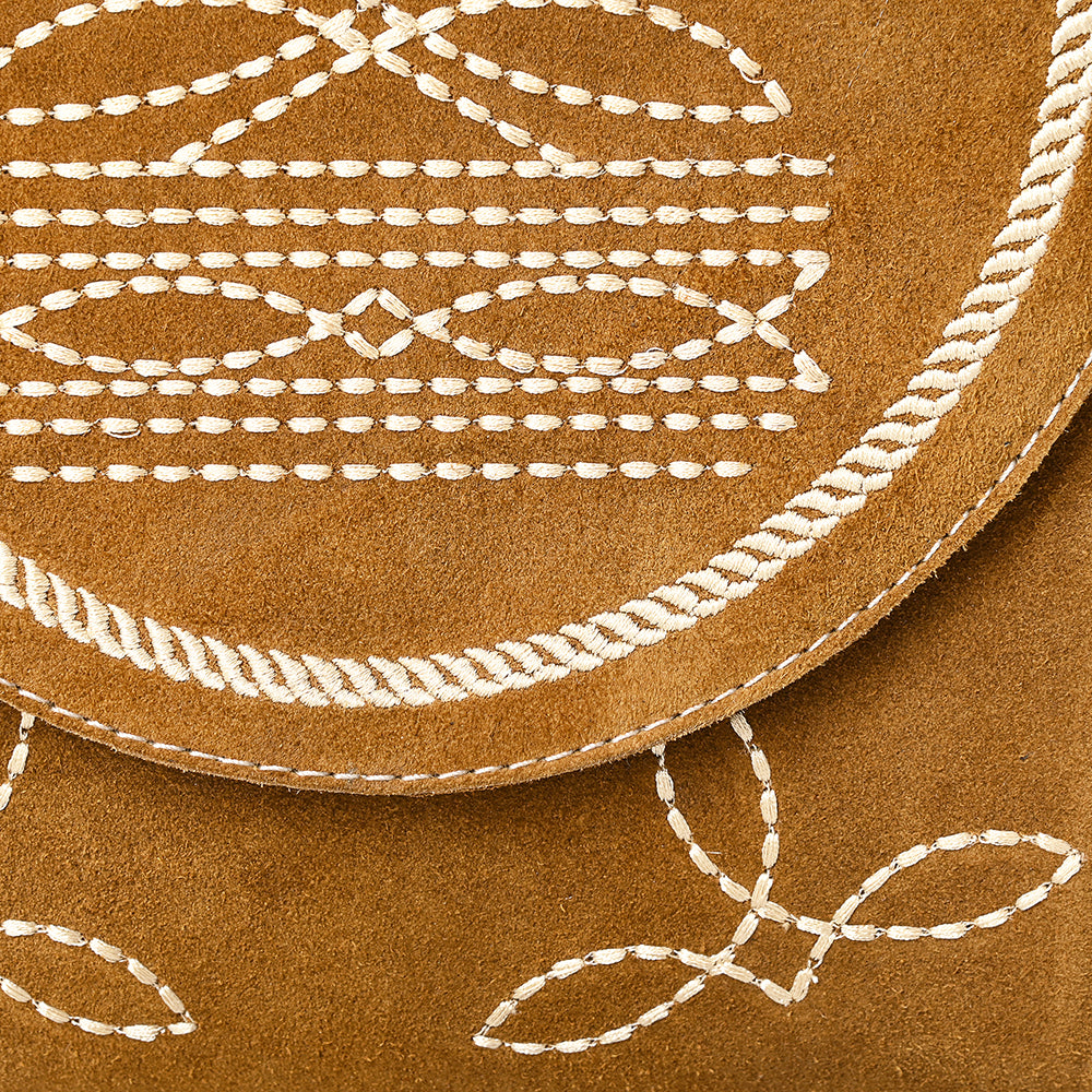 ADBGA685 Western Flap Crossbody Bag with White Rope & Floral Stitch Embroidery