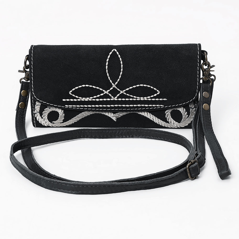 ADBGA686 Western Clutch Crossbody Bag with White Rope Stitch Embroidery