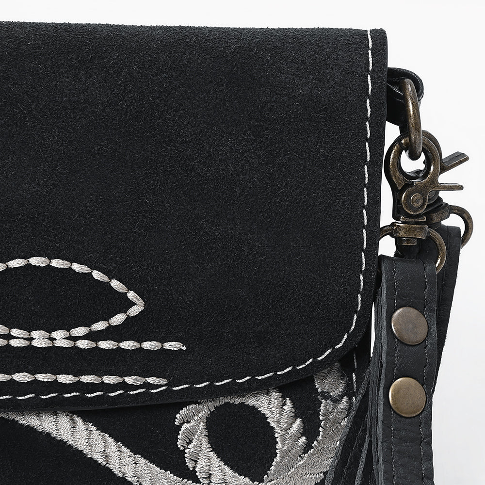 ADBGA686 Western Clutch Crossbody Bag with White Rope Stitch Embroidery