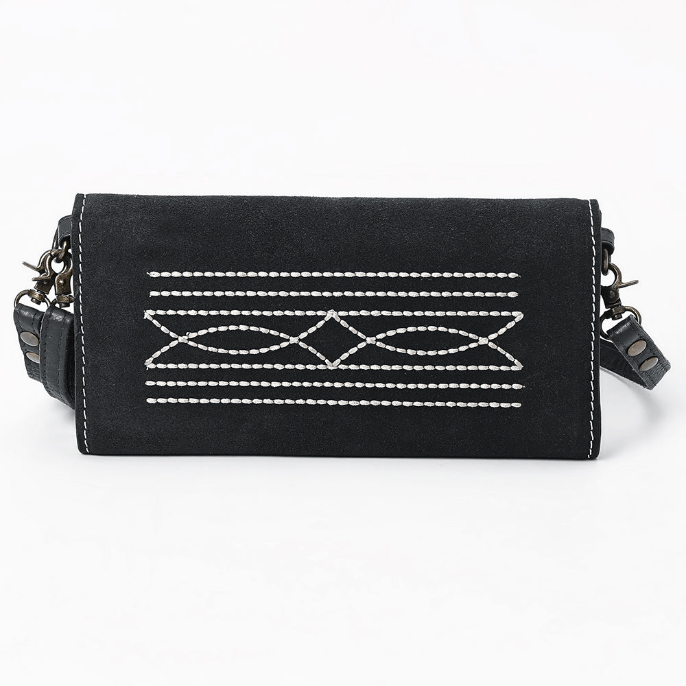 ADBGA686 Western Clutch Crossbody Bag with White Rope Stitch Embroidery