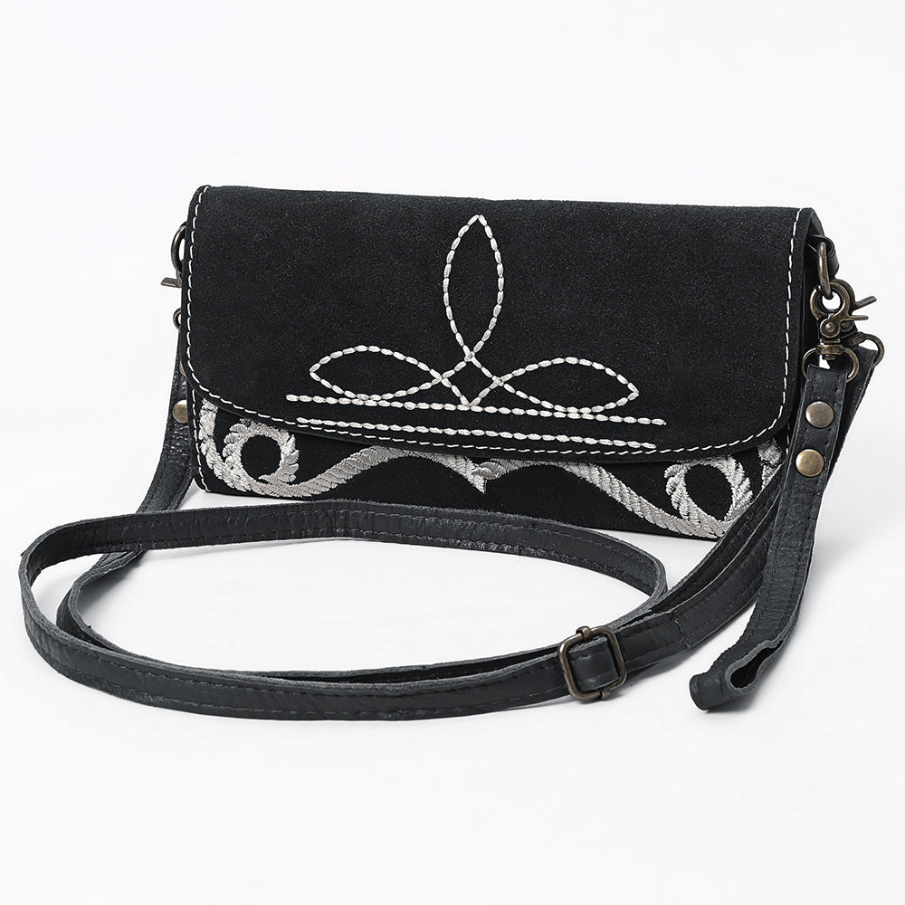 ADBGA686 Western Clutch Crossbody Bag with White Rope Stitch Embroidery