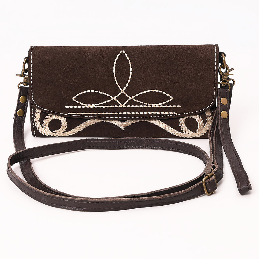 ADBGA686 Western Clutch Crossbody Bag with White Rope Stitch Embroidery