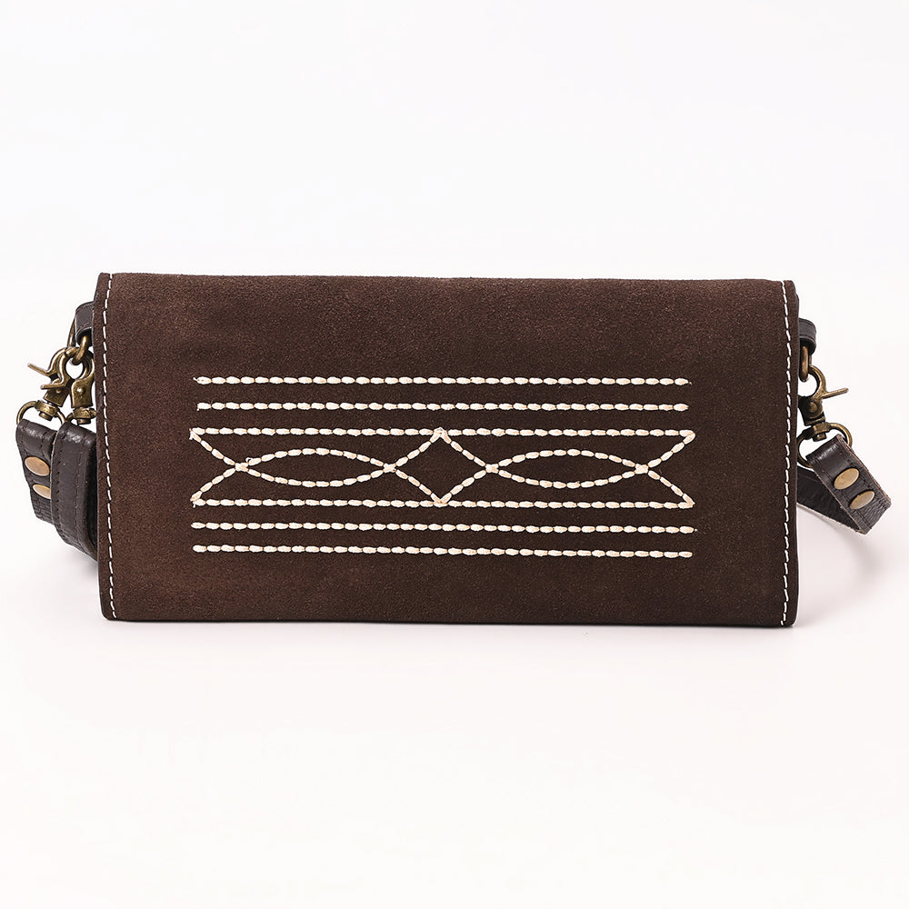 ADBGA686 Western Clutch Crossbody Bag with White Rope Stitch Embroidery