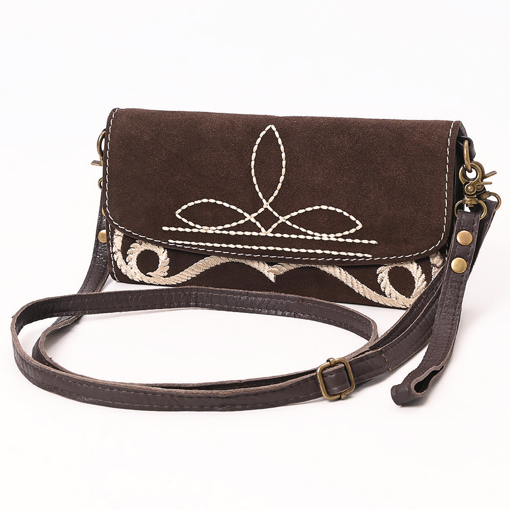 ADBGA686 Western Clutch Crossbody Bag with White Rope Stitch Embroidery
