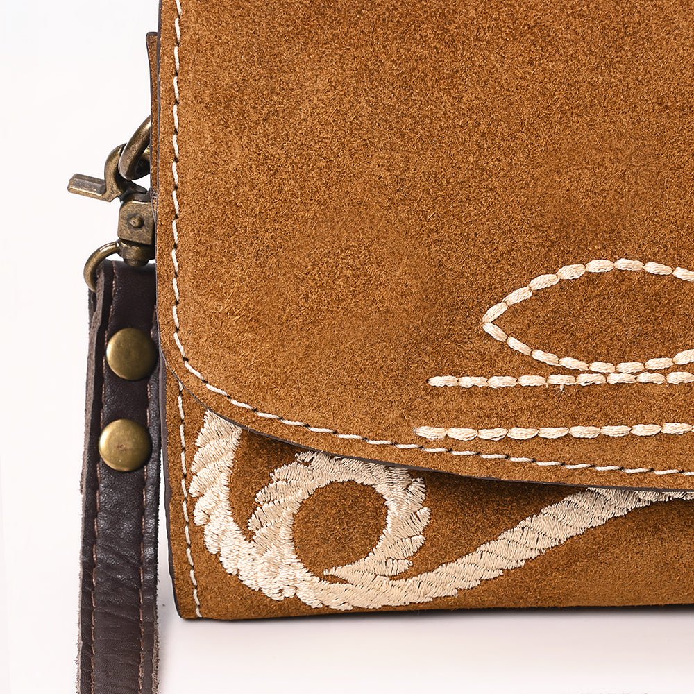 ADBGA686 Western Clutch Crossbody Bag with White Rope Stitch Embroidery