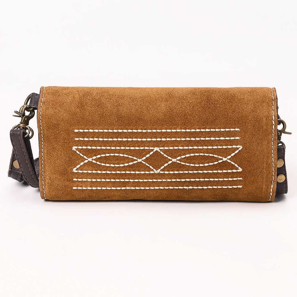 ADBGA686 Western Clutch Crossbody Bag with White Rope Stitch Embroidery