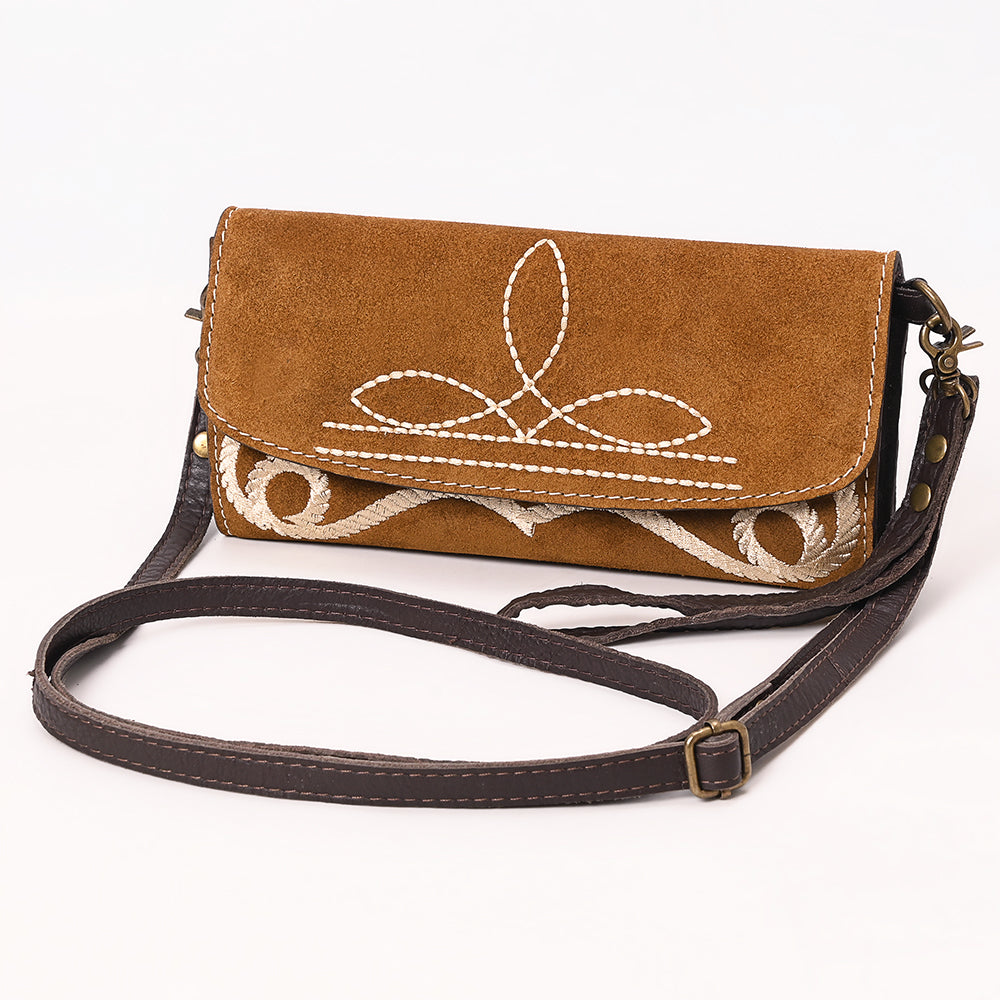 ADBGA686 Western Clutch Crossbody Bag with White Rope Stitch Embroidery