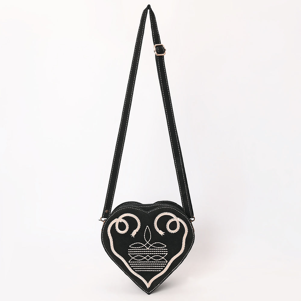 ADBGA688 Genuine suede Heart-Shaped Crossbody Canteen Bag with Western Rope Embroidery