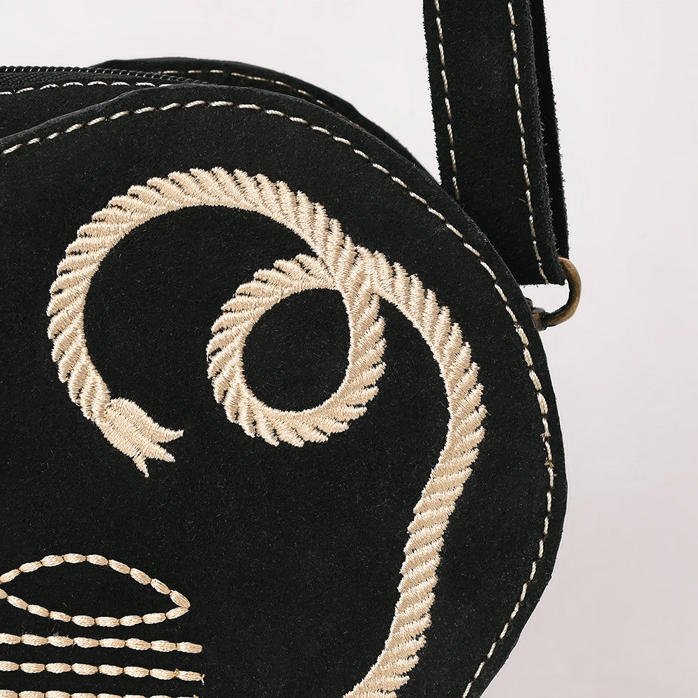 ADBGA688 Genuine suede Heart-Shaped Crossbody Canteen Bag with Western Rope Embroidery