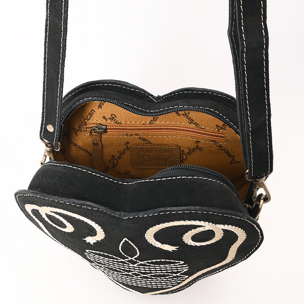ADBGA688 Genuine suede Heart-Shaped Crossbody Canteen Bag with Western Rope Embroidery