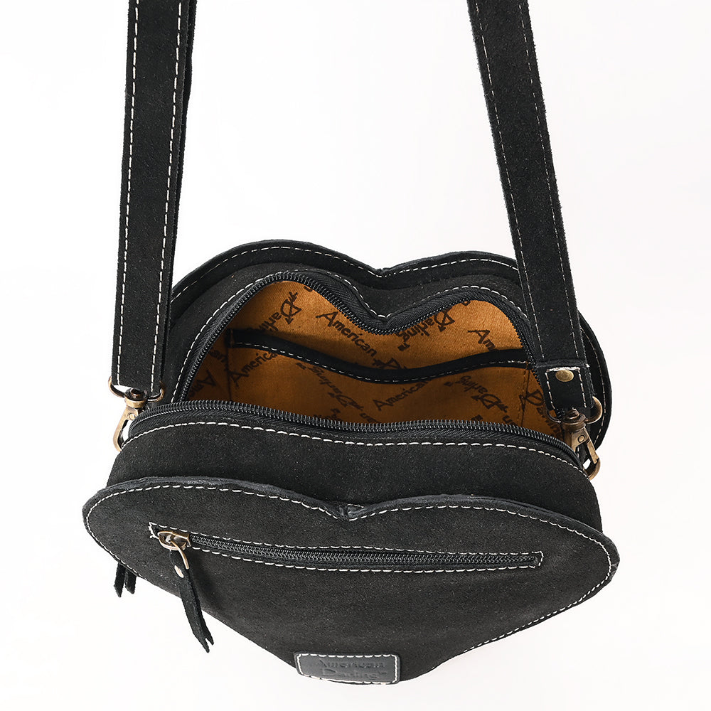 ADBGA688 Genuine suede Heart-Shaped Crossbody Canteen Bag with Western Rope Embroidery