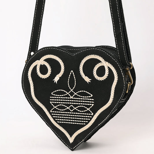 ADBGA688 Genuine suede Heart-Shaped Crossbody Canteen Bag with Western Rope Embroidery