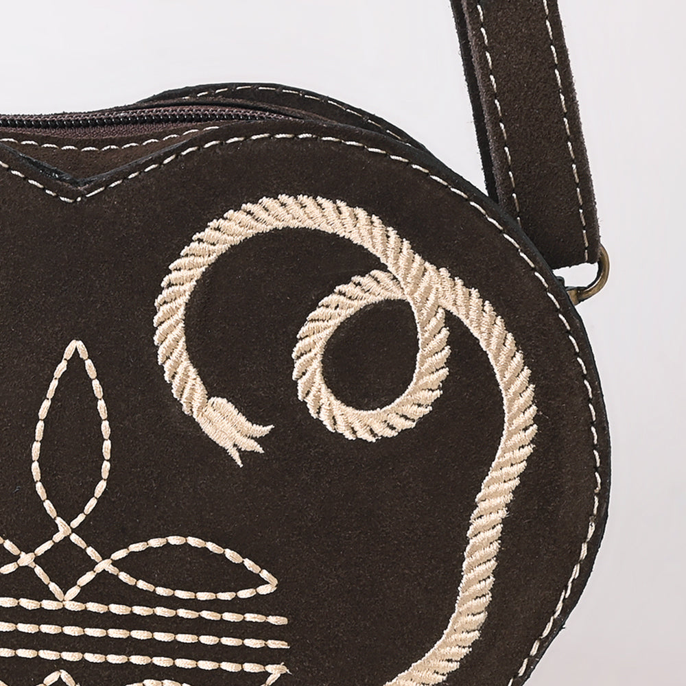 ADBGA688 Genuine suede Heart-Shaped Crossbody Canteen Bag with Western Rope Embroidery