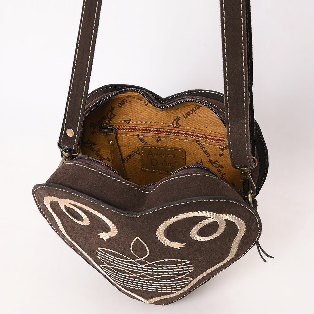 ADBGA688 Genuine suede Heart-Shaped Crossbody Canteen Bag with Western Rope Embroidery