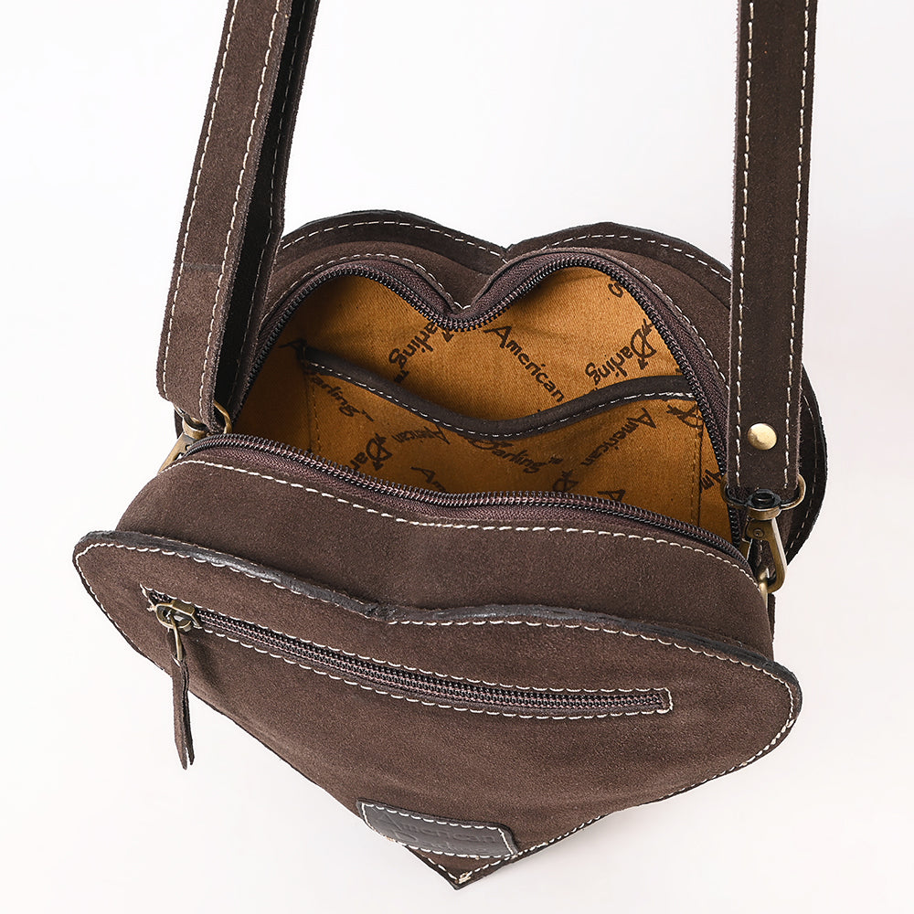 ADBGA688 Genuine suede Heart-Shaped Crossbody Canteen Bag with Western Rope Embroidery