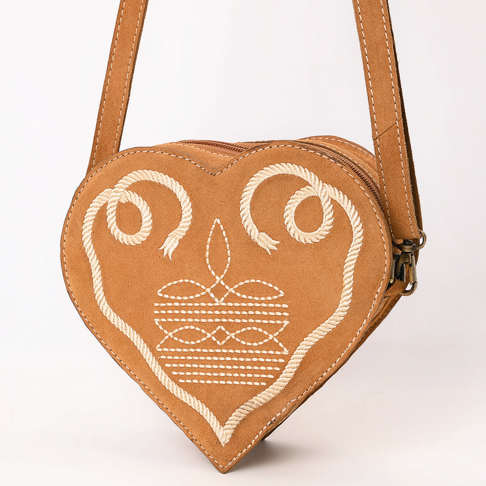 ADBGA688 Genuine suede Heart-Shaped Crossbody Canteen Bag with Western Rope Embroidery