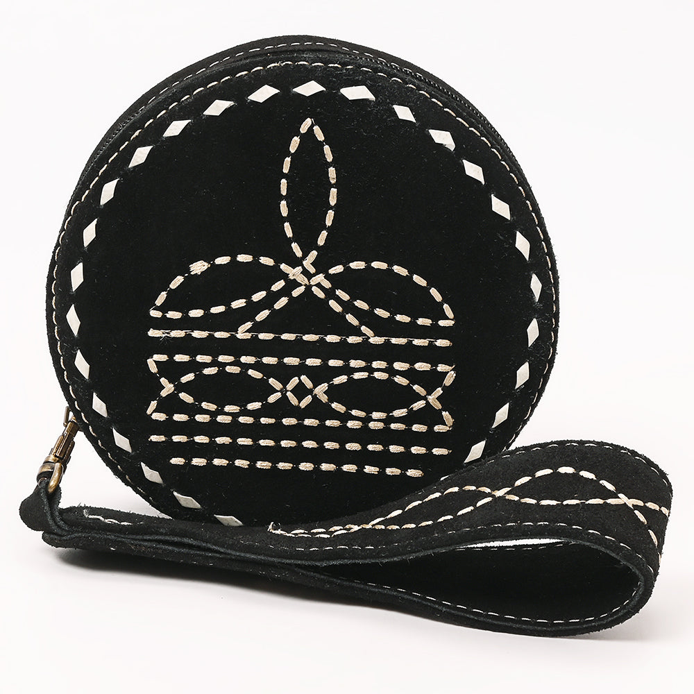 ADBGA689 Round Western Wristlet Bag with Rope Stitch Embroidery