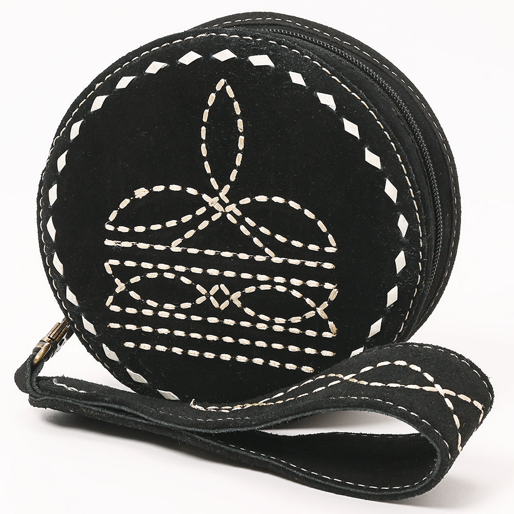 ADBGA689 Round Western Wristlet Bag with Rope Stitch Embroidery
