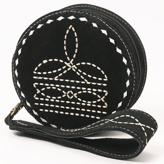 ADBGA689 Round Western Wristlet Bag with Rope Stitch Embroidery