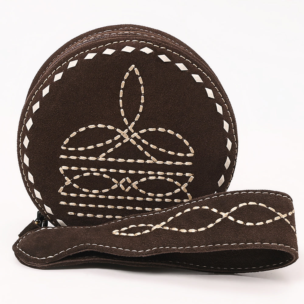 ADBGA689 Round Western Wristlet Bag with Rope Stitch Embroidery