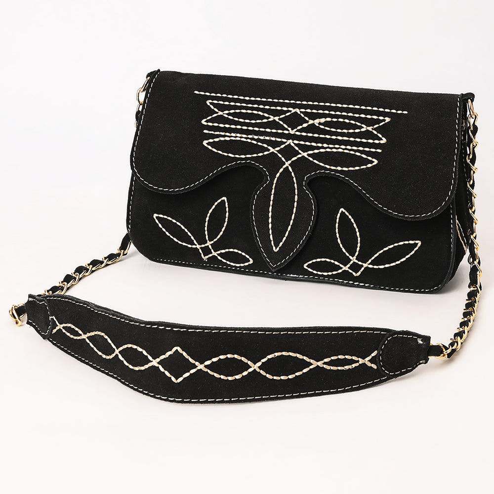 ADBGA692 Western Clutch Crossbody Bag with Cream Embroidery & Chain Strap