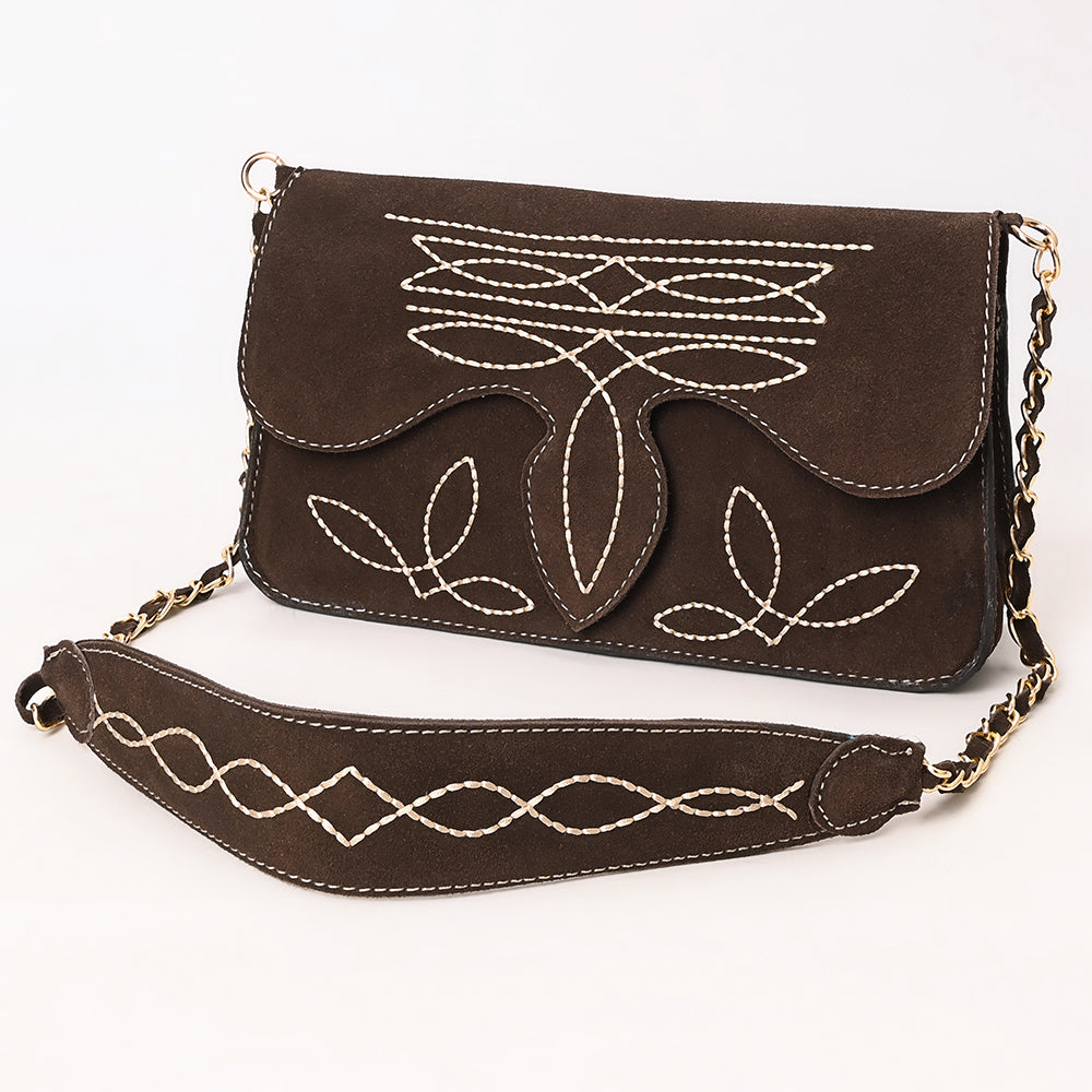 ADBGA692 Western Clutch Crossbody Bag with Cream Embroidery & Chain Strap